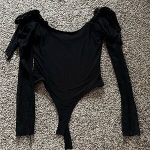 Chic Black Lace Sleeve Bodysuit for Women